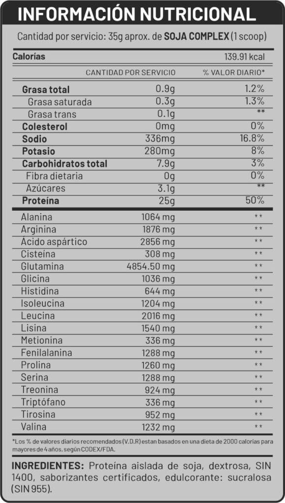 soja complex informacion nutricional