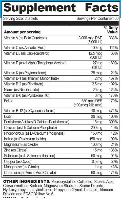 usn-multivitamin informacion nutricional