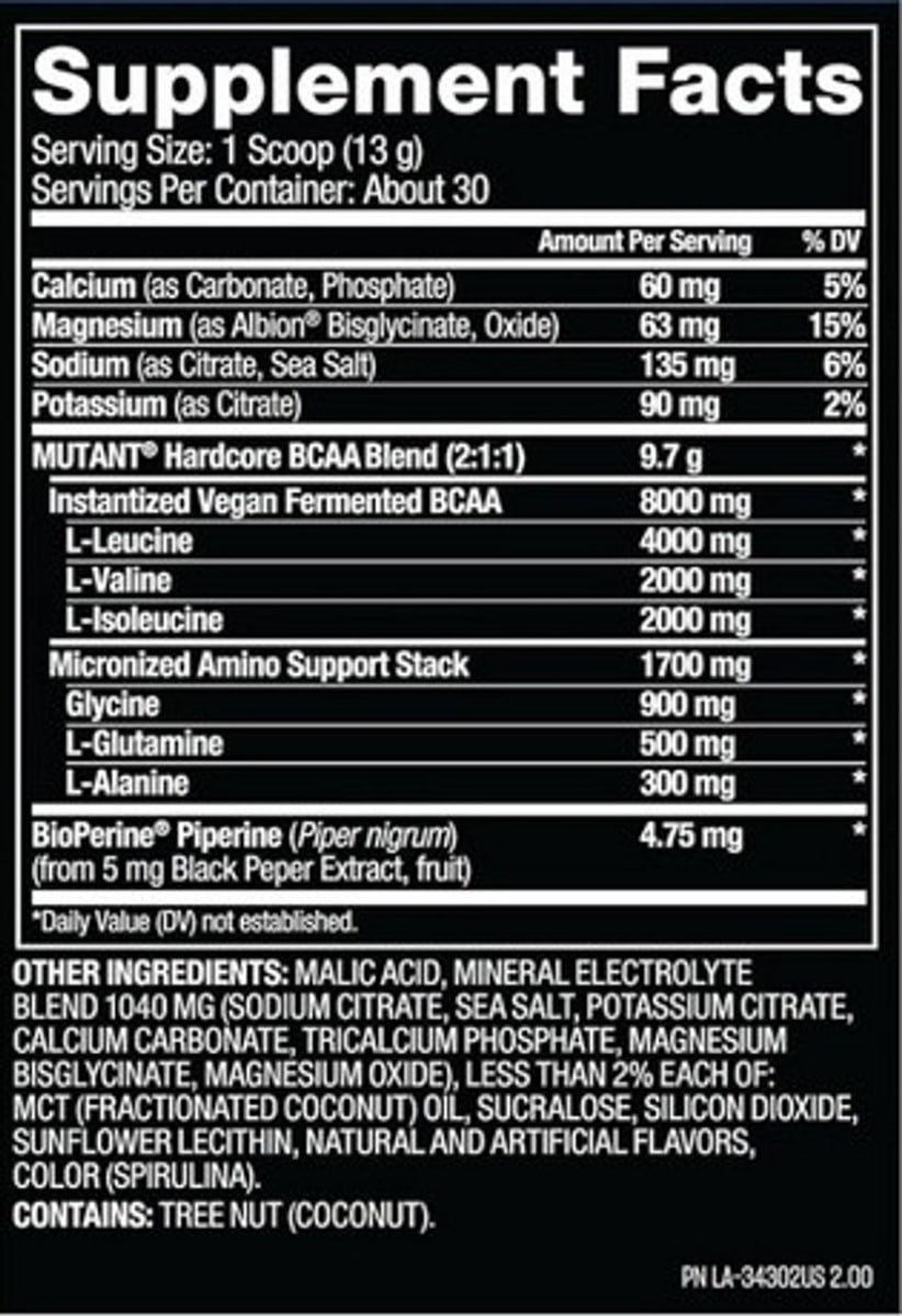 hardcore bcaa mutant informcion nutricional