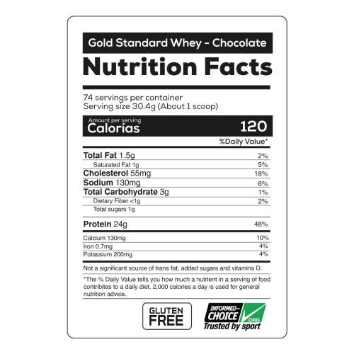 Informacion nutricional GOLD STANDART WHEY sabor chocolate
